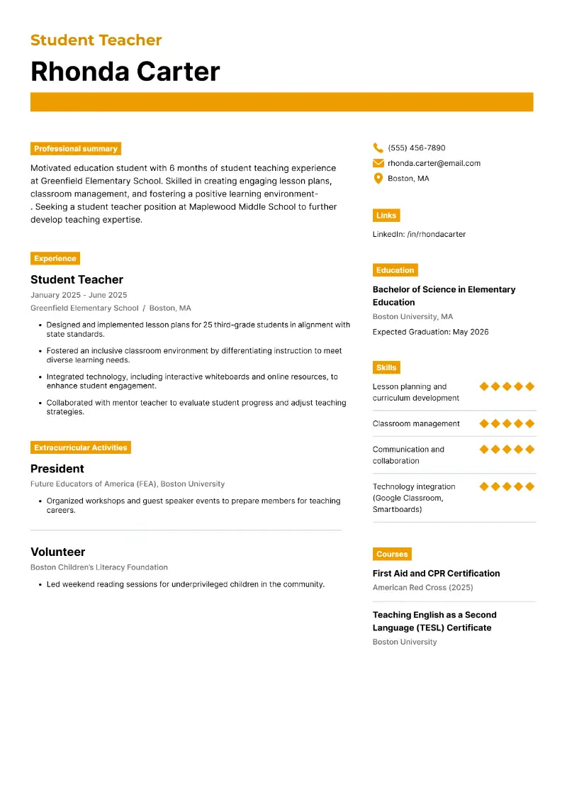 4 Student Teacher Resume Examples and Writing Tips