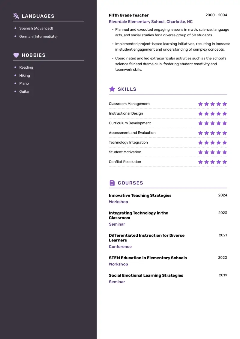 Elementary teacher multiple page resume Elementary teacher multiple page resume