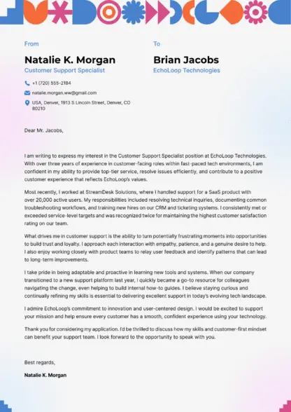 Choose Joy cover letter template Choose Joy cover letter template