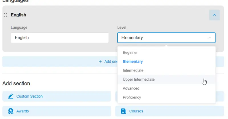 Language levels for resume Language levels for resume