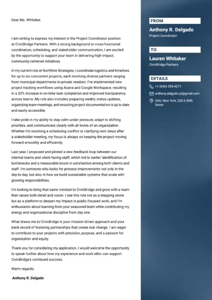 Choose Nova cover letter template Choose Nova cover letter template